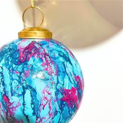 Watercolor Glass Ornament - Turquoise/Pink