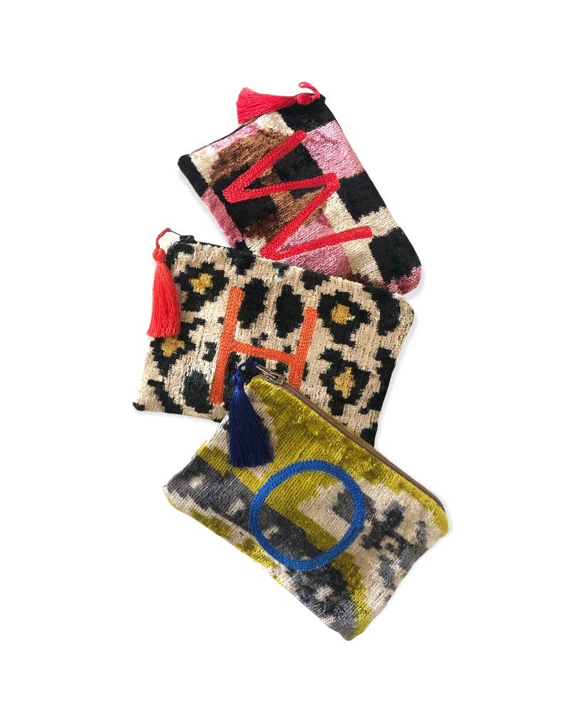 Silk Velvet Ikat Monogrammed Pouch