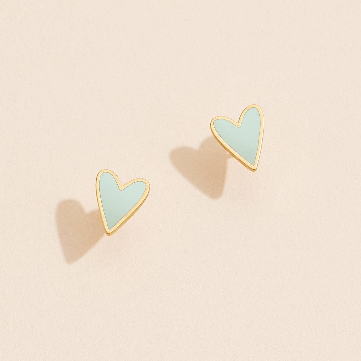 Enamel Heart 18K Gold Dip Stud Earrings: Mint / One / JE-654