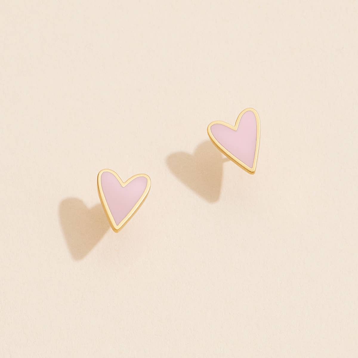 Enamel Heart 18K Gold Dip Stud Earrings: Blush / One / JE-654