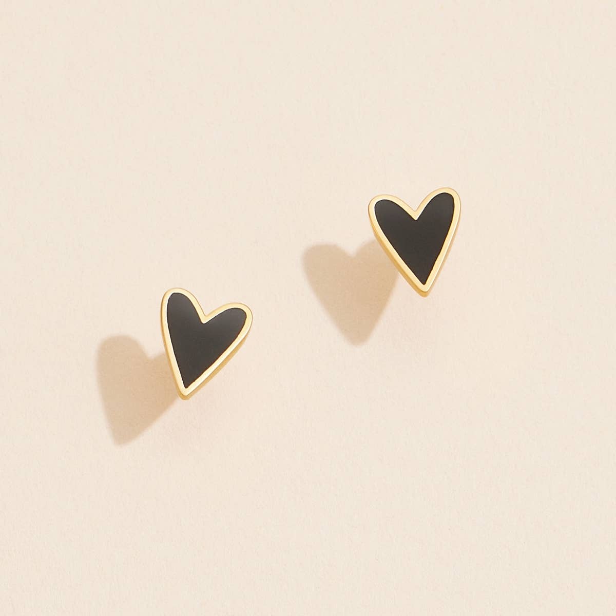 Enamel Heart Stud Earrings: Black