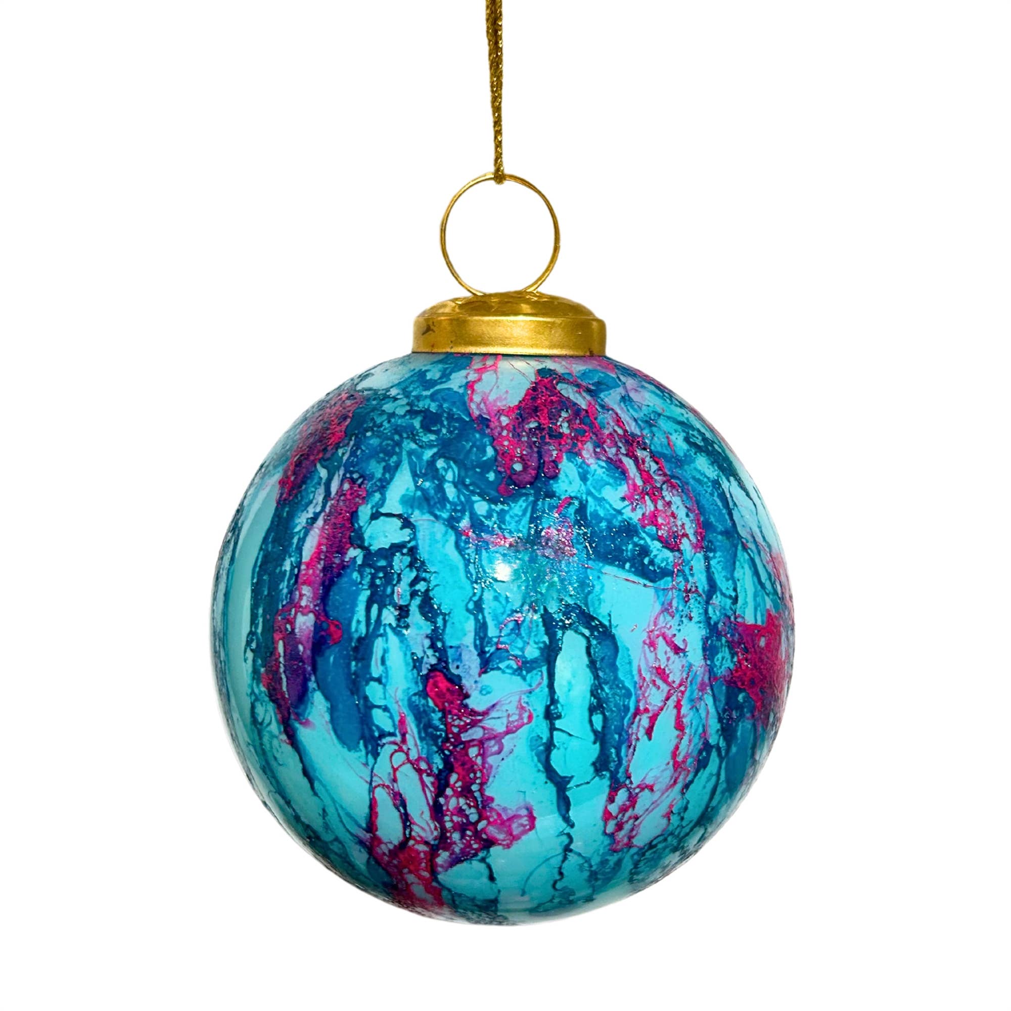 Watercolor Glass Ornament - Turquoise/Pink