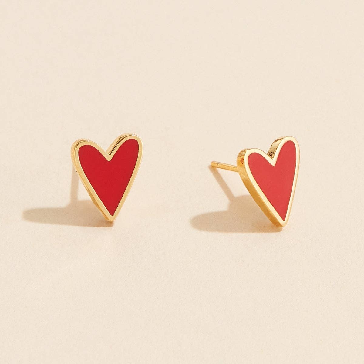 Enamel Heart 18K Gold Dip Stud Earrings: Blush / One / JE-654