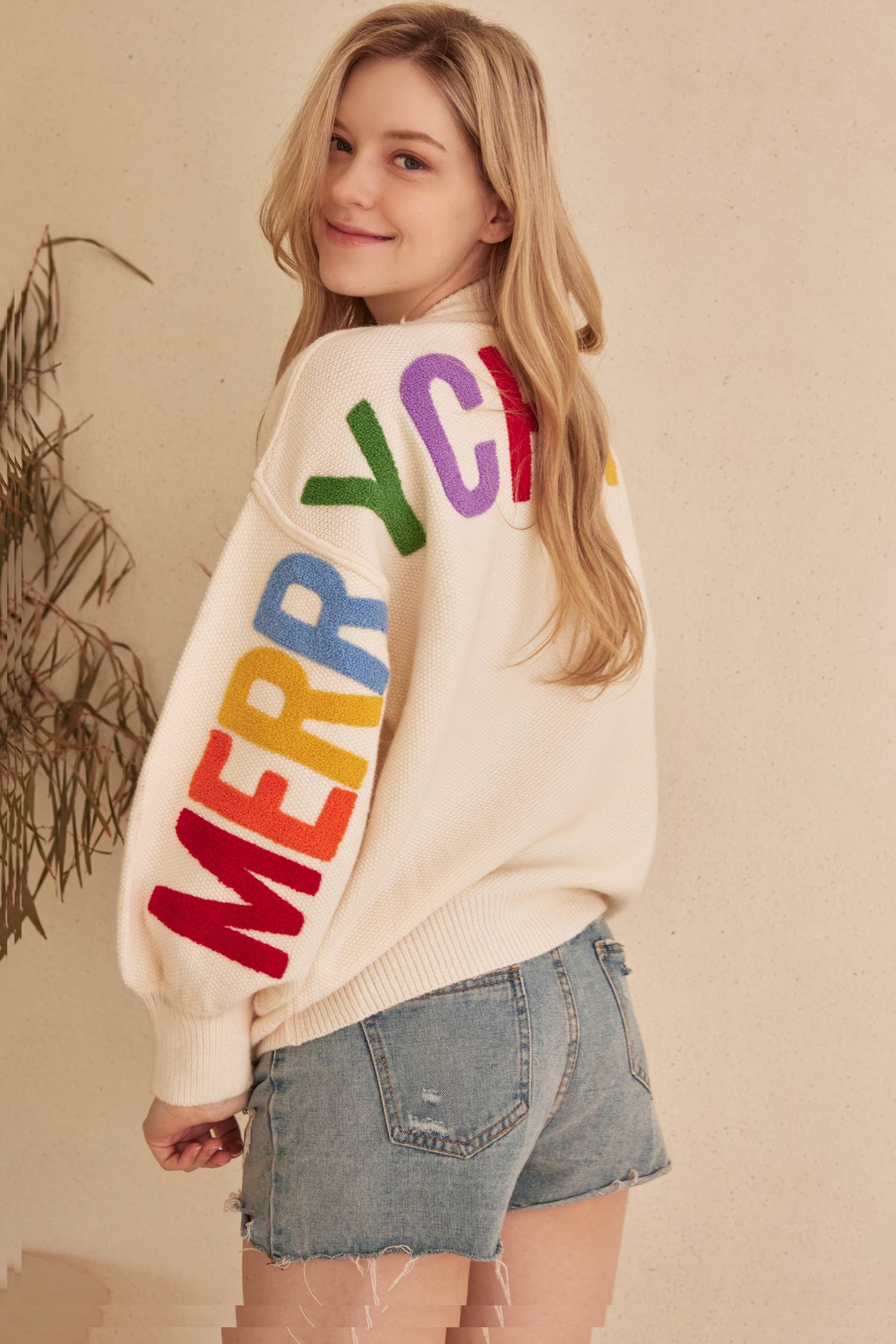 Oversize Christmas Sweater with Letter Applique