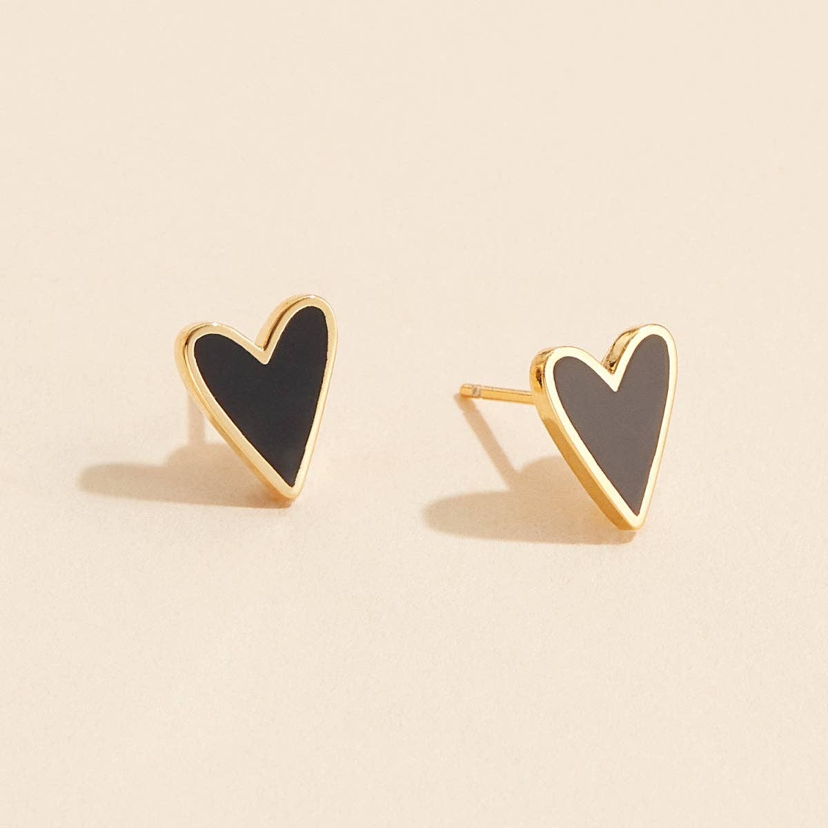 Enamel Heart 18K Gold Dip Stud Earrings: Blush / One / JE-654