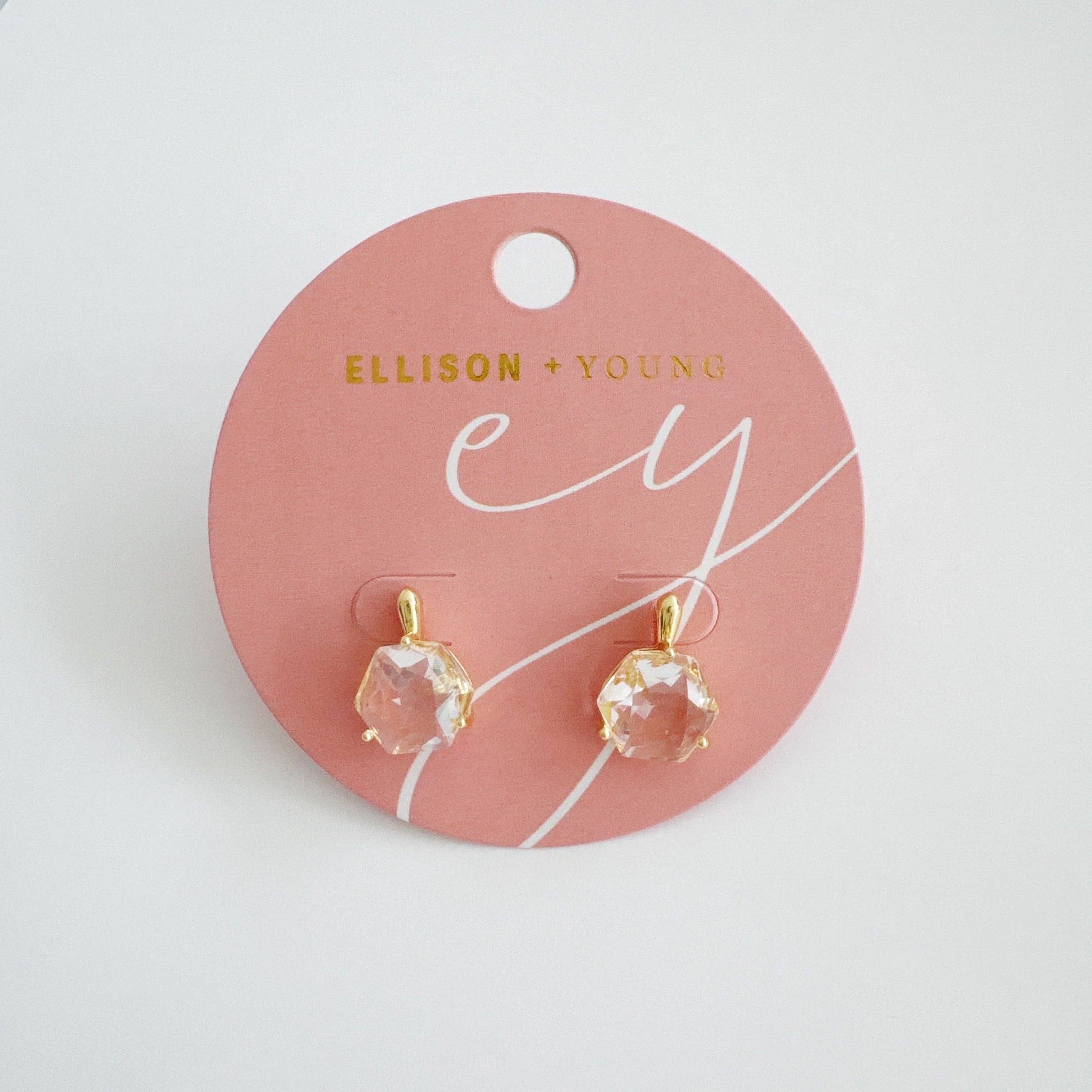 Gilded Prism Drop Earrings – Faceted Stones With A Sculpted Gold Setting: Crystal Clear