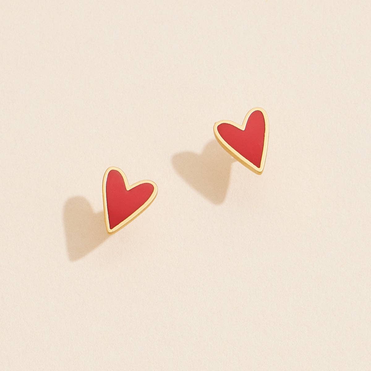 Enamel Heart 18K Gold Dip Stud Earrings: Blush / One / JE-654
