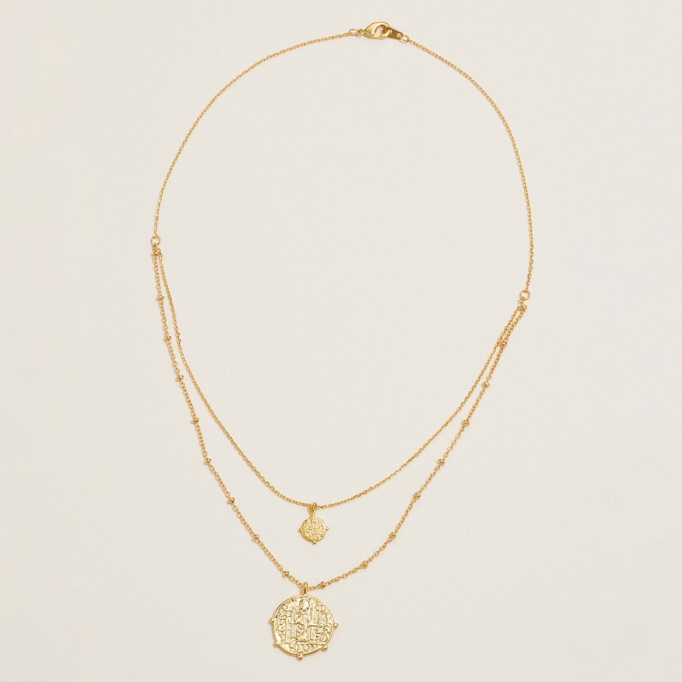 Layered Gold Necklace with Textured Coin Pendants: Gold