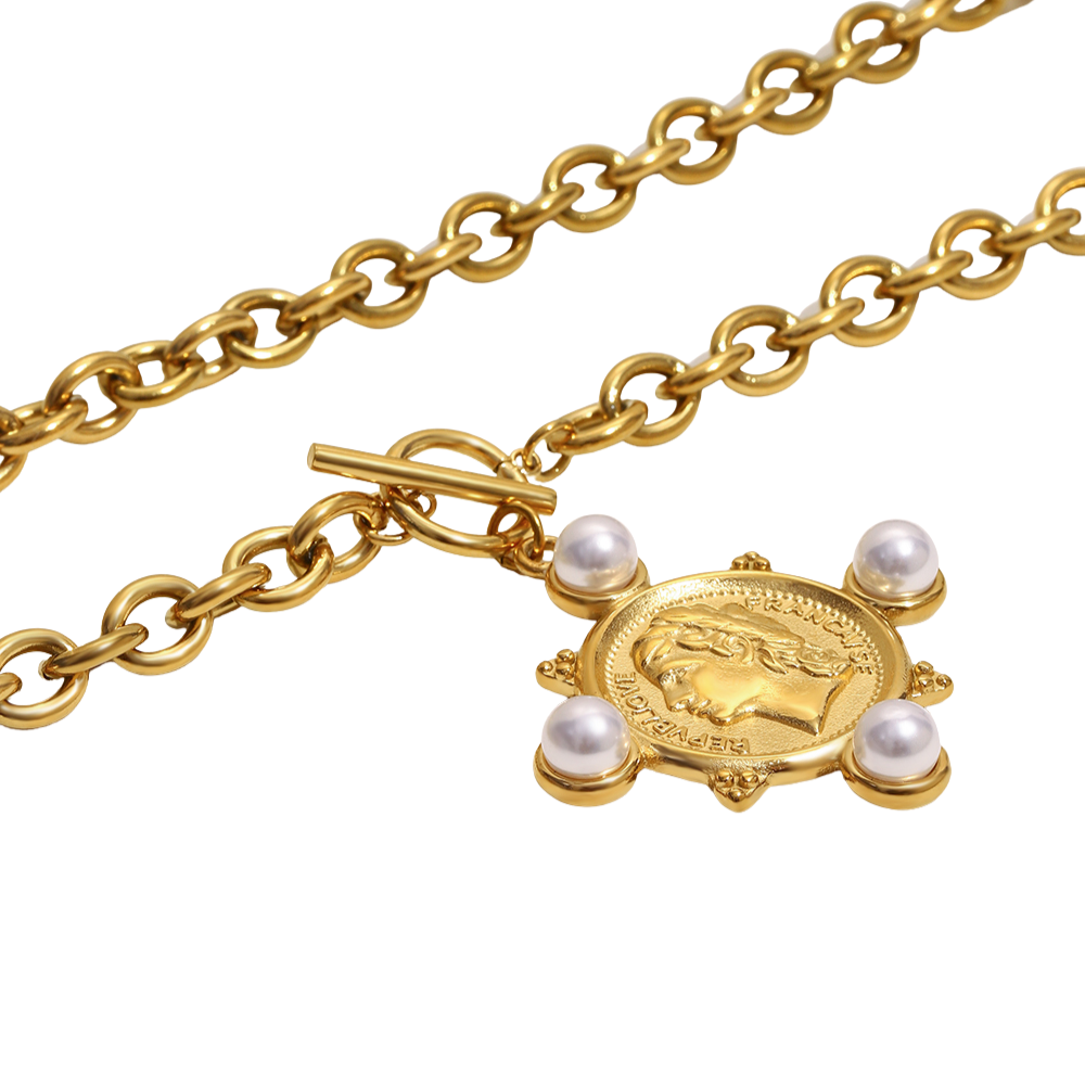 Coin & Pearl Medallion Necklace