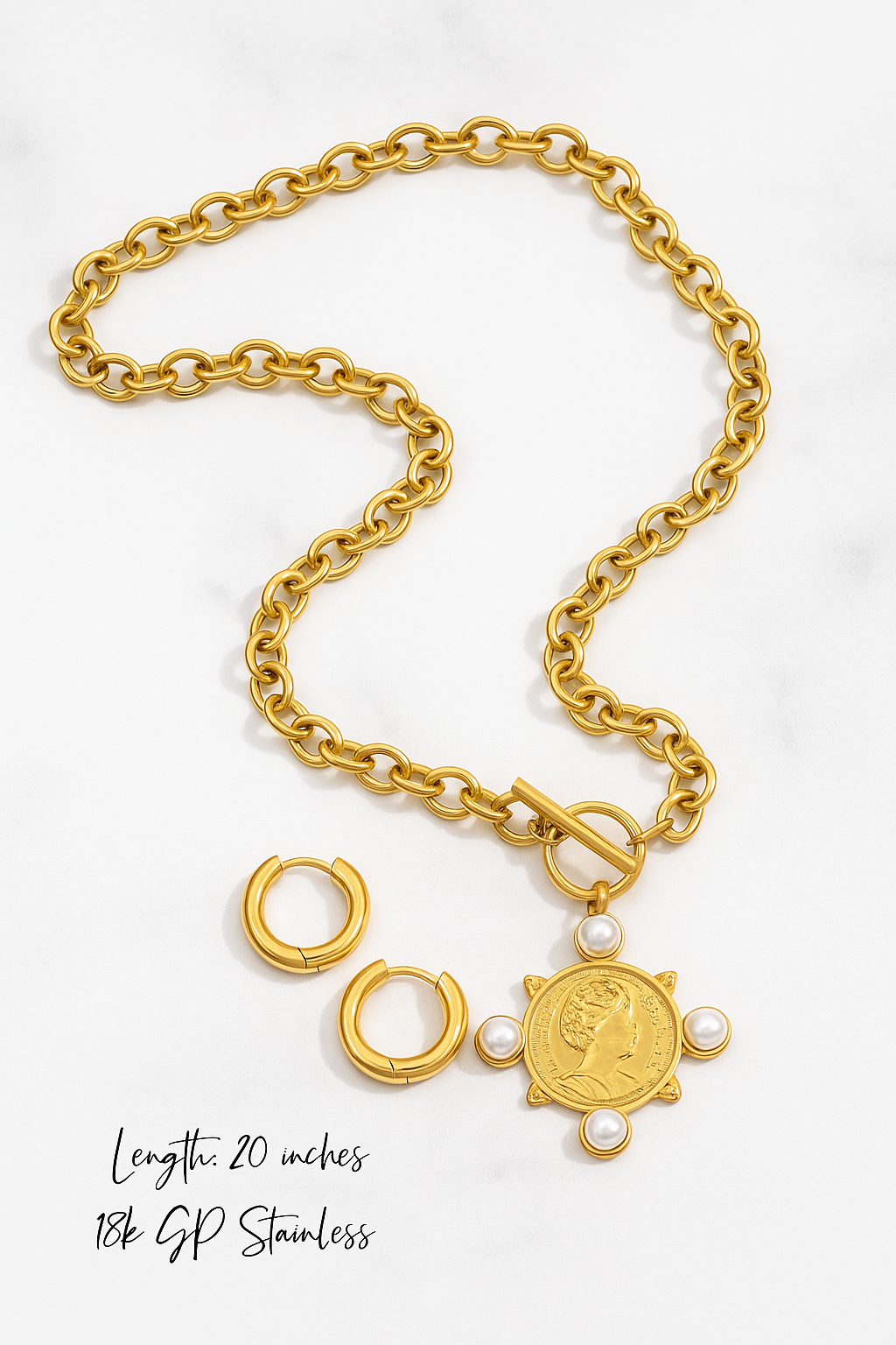 Coin & Pearl Medallion Necklace