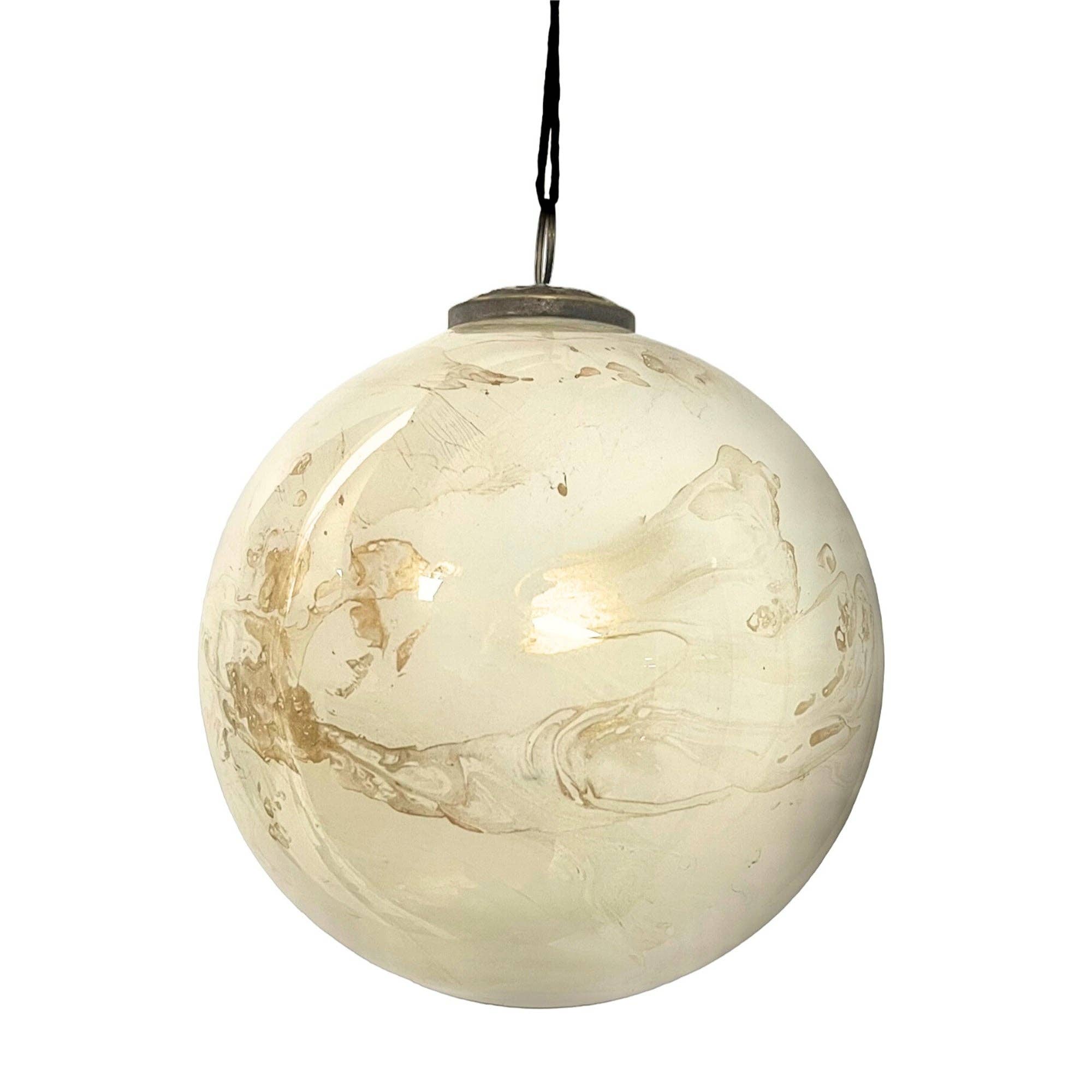 Large Glass Ball Ornament - Gold/White