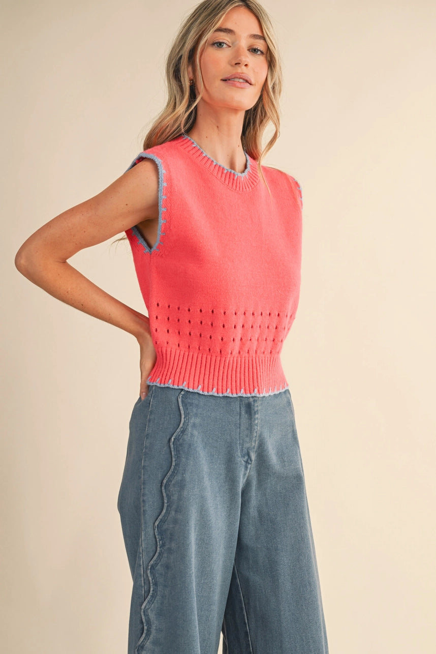 Sweater Vest with Accent Stitching