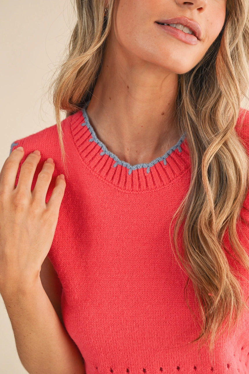 Sweater Vest with Accent Stitching