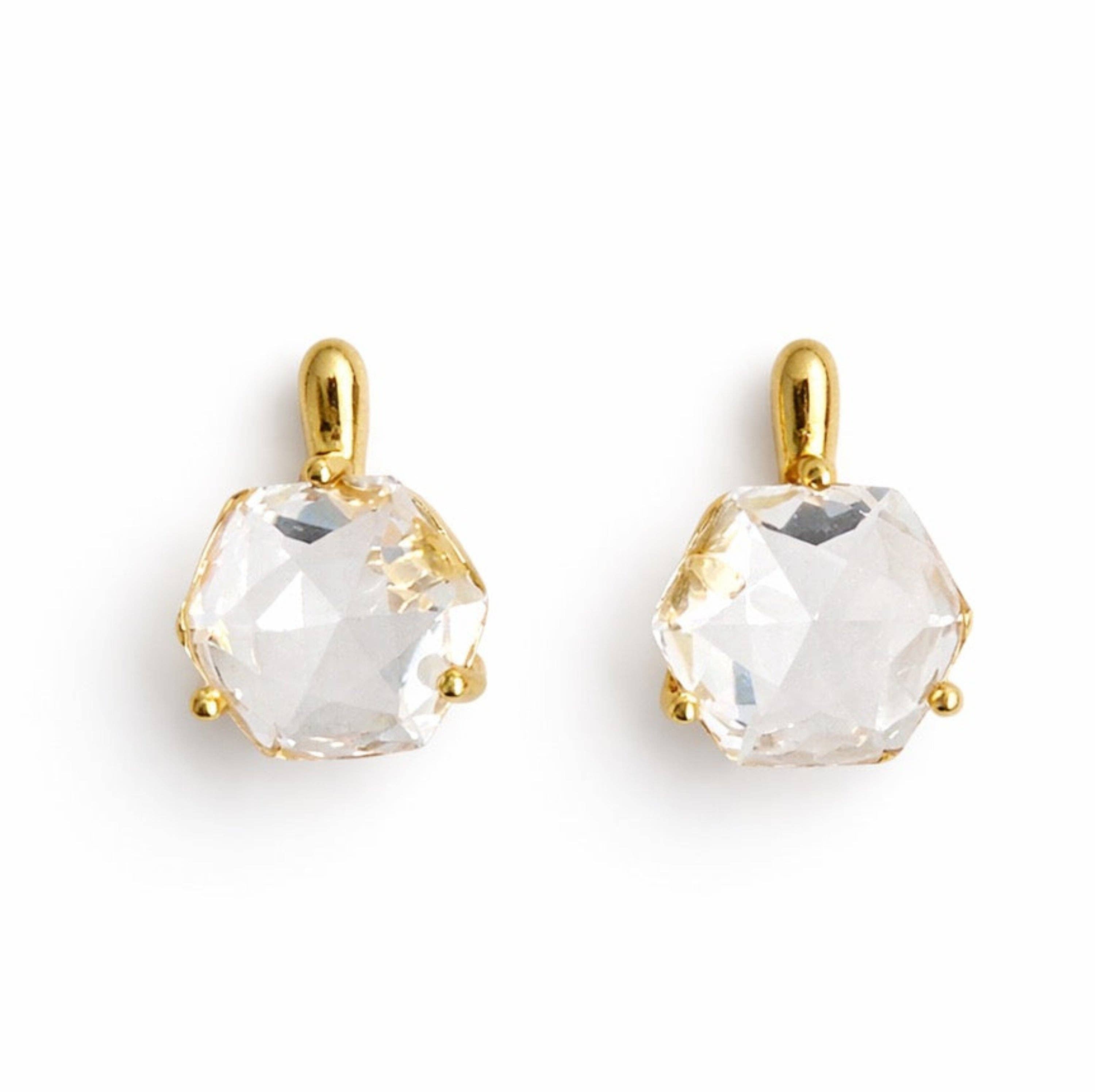 Gilded Prism Drop Earrings – Faceted Stones With A Sculpted Gold Setting: Crystal Clear