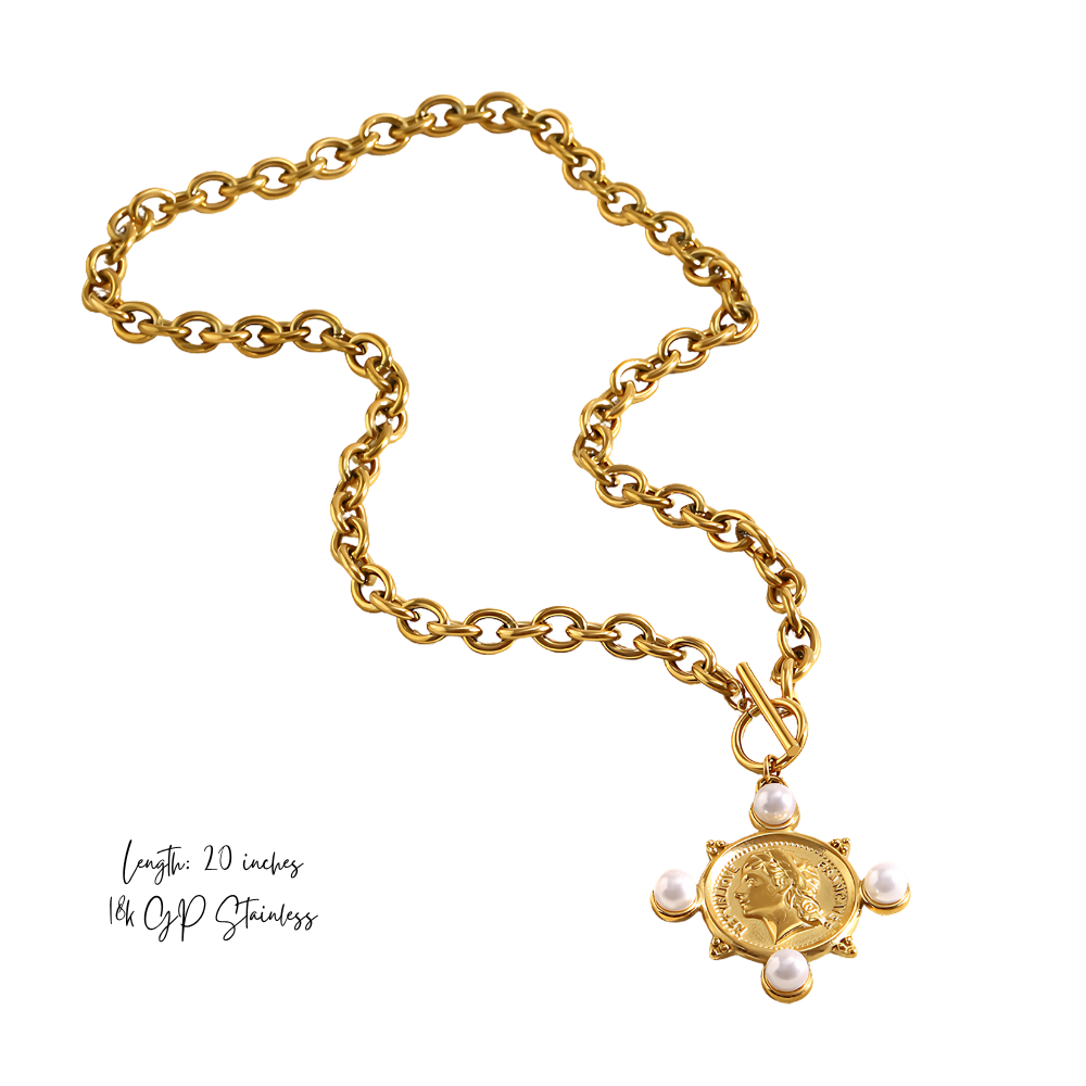Coin & Pearl Medallion Necklace