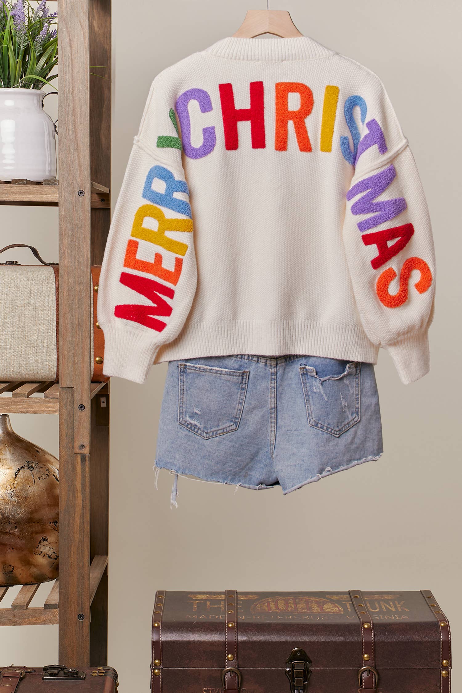 Oversize Christmas Sweater with Letter Applique