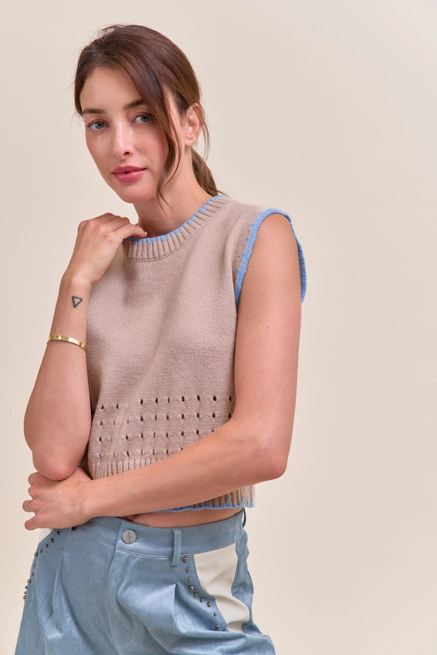 Sweater Vest with Accent Stitching