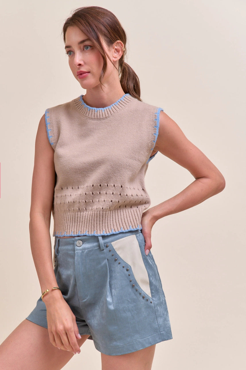 Sweater Vest with Accent Stitching